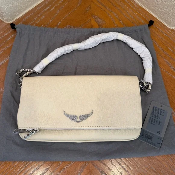 NWT Zadig & Voltaire Rock Grained Leather Shoulder Crossbody Bag Clutch - Flash